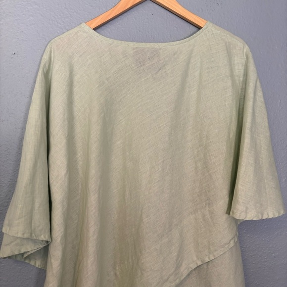 Adeptt Women's Rowan's Linen Assymetrical Blouse Tea Green XL Lagenlook Oversize - Picture 9 of 13